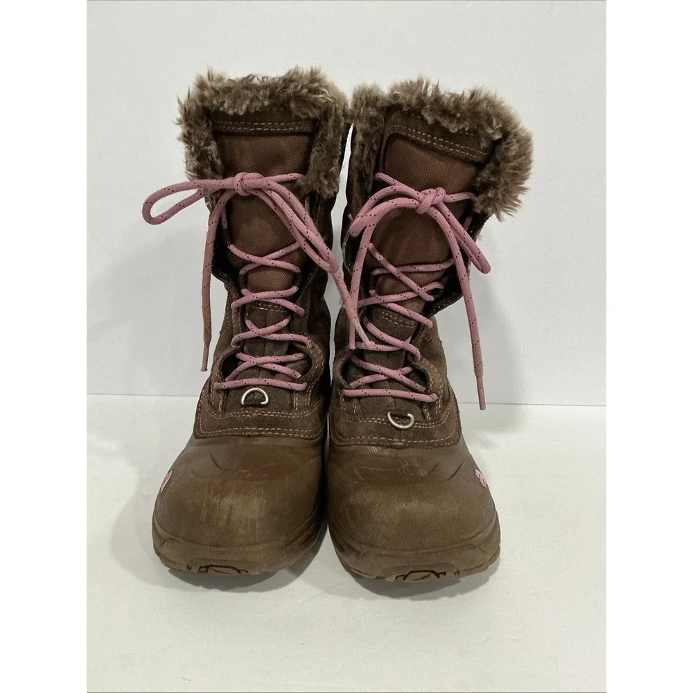 The North Face Kids Size 2 Winter Boots, Heat Seeker, Brown W/Pink, Waterproof